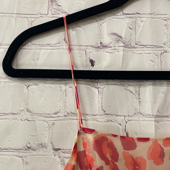 ⭐️Tibi 100% Silk Dainty Midi Dress Red Nude Animal Print Size 6 Spaghetti Strap - Picture 8 of 12